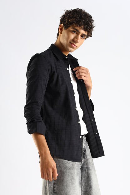 Self-Designed Poly Blend Slim Fit Shirt Black