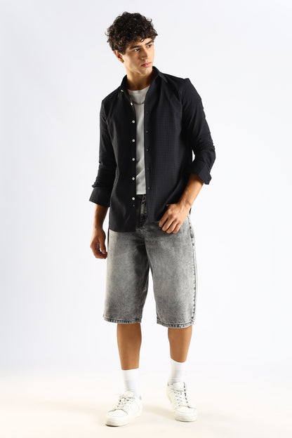 Self-Designed Poly Blend Slim Fit Shirt Black