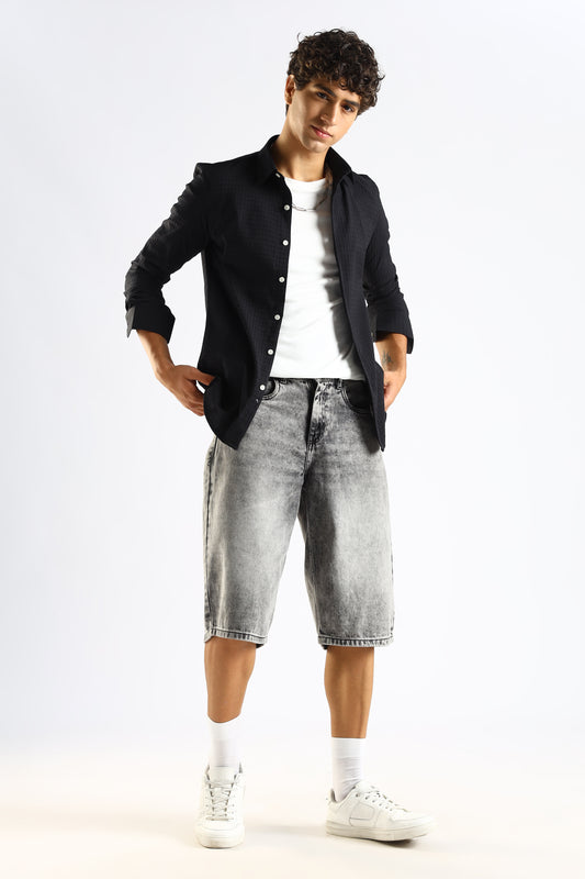 Self-Designed Poly Blend Slim Fit Shirt Black