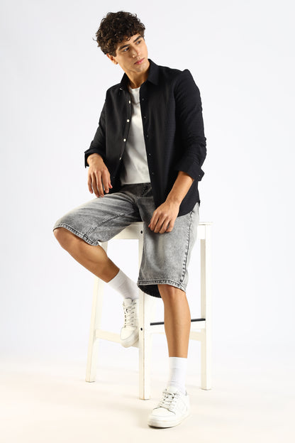 Self-Designed Poly Blend Slim Fit Shirt Black