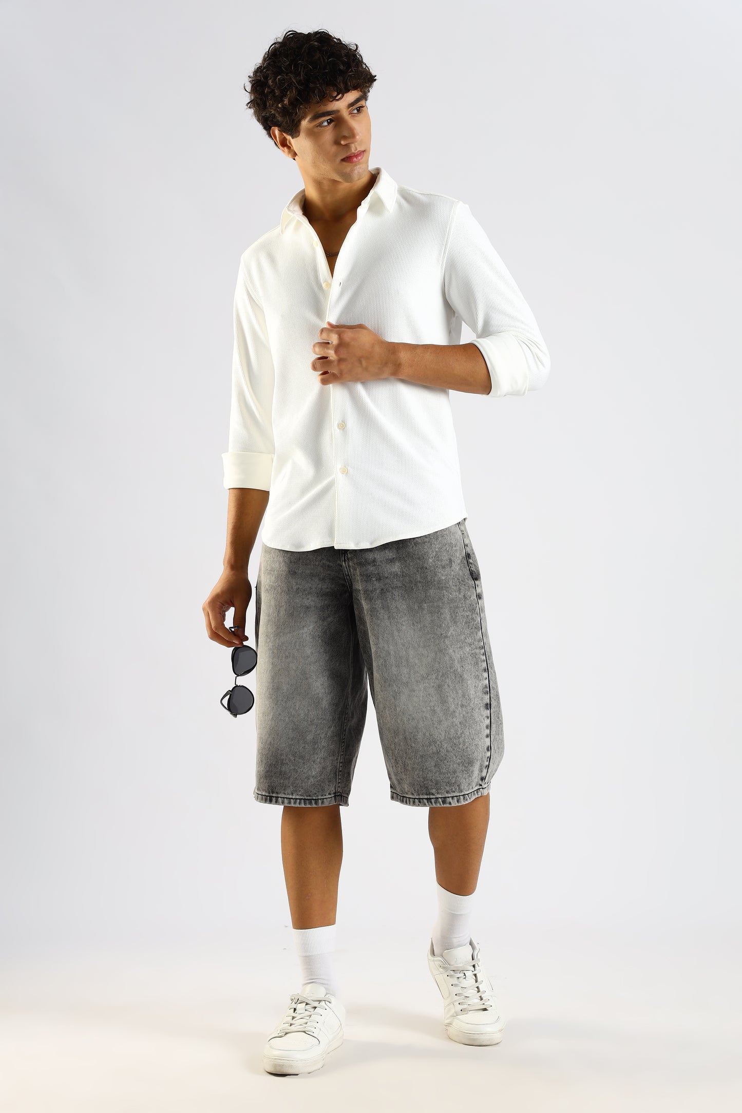 Textured Poly Knit Shirt White
