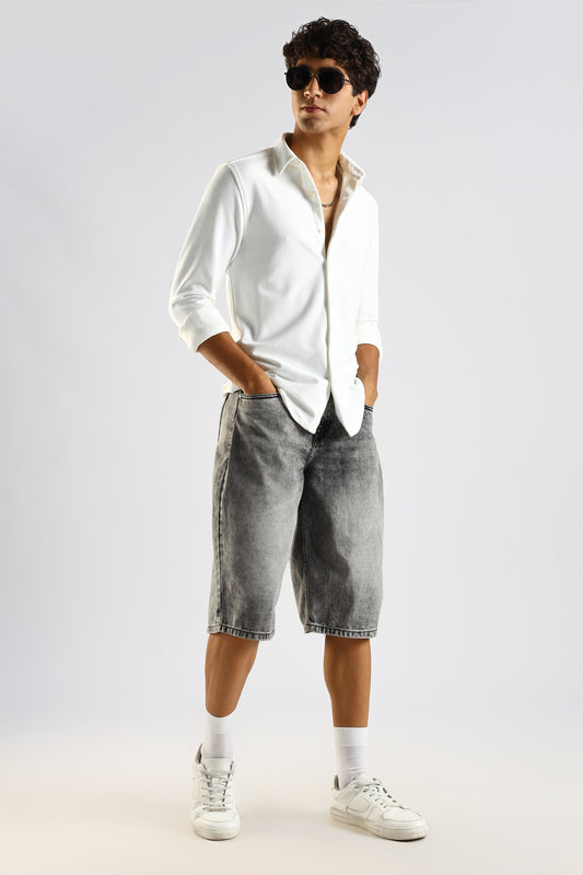 Textured Poly Knit Shirt White