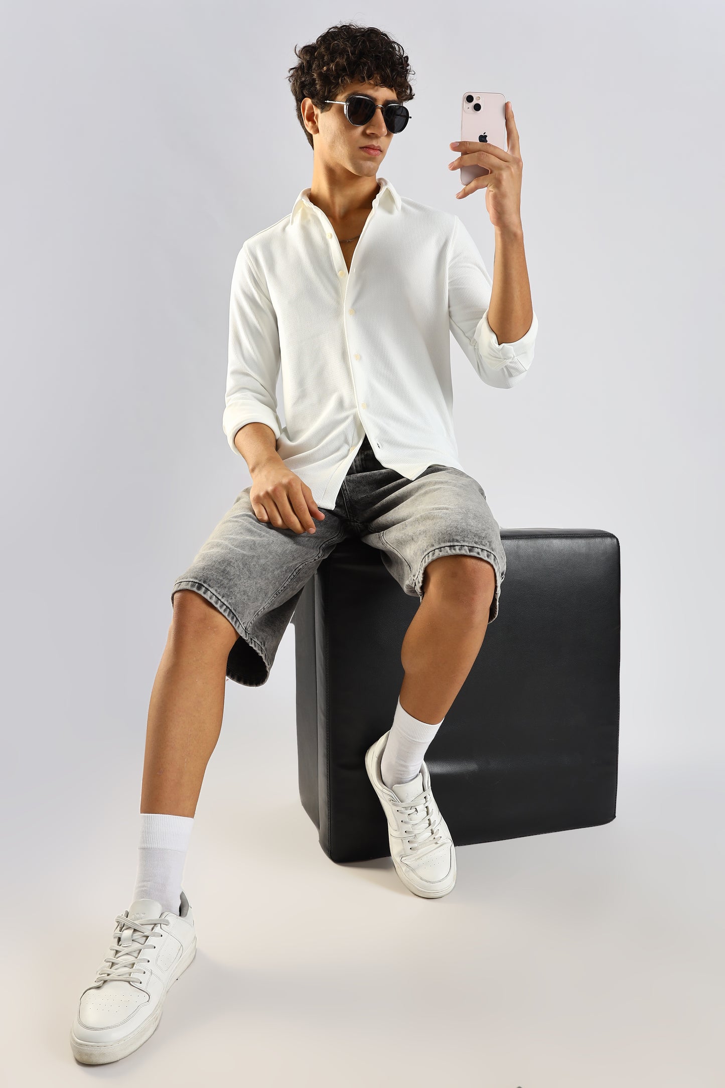 Textured Poly Knit Shirt White