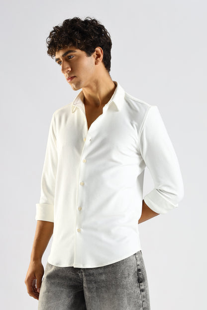 Signature White Textured Knit Shirt