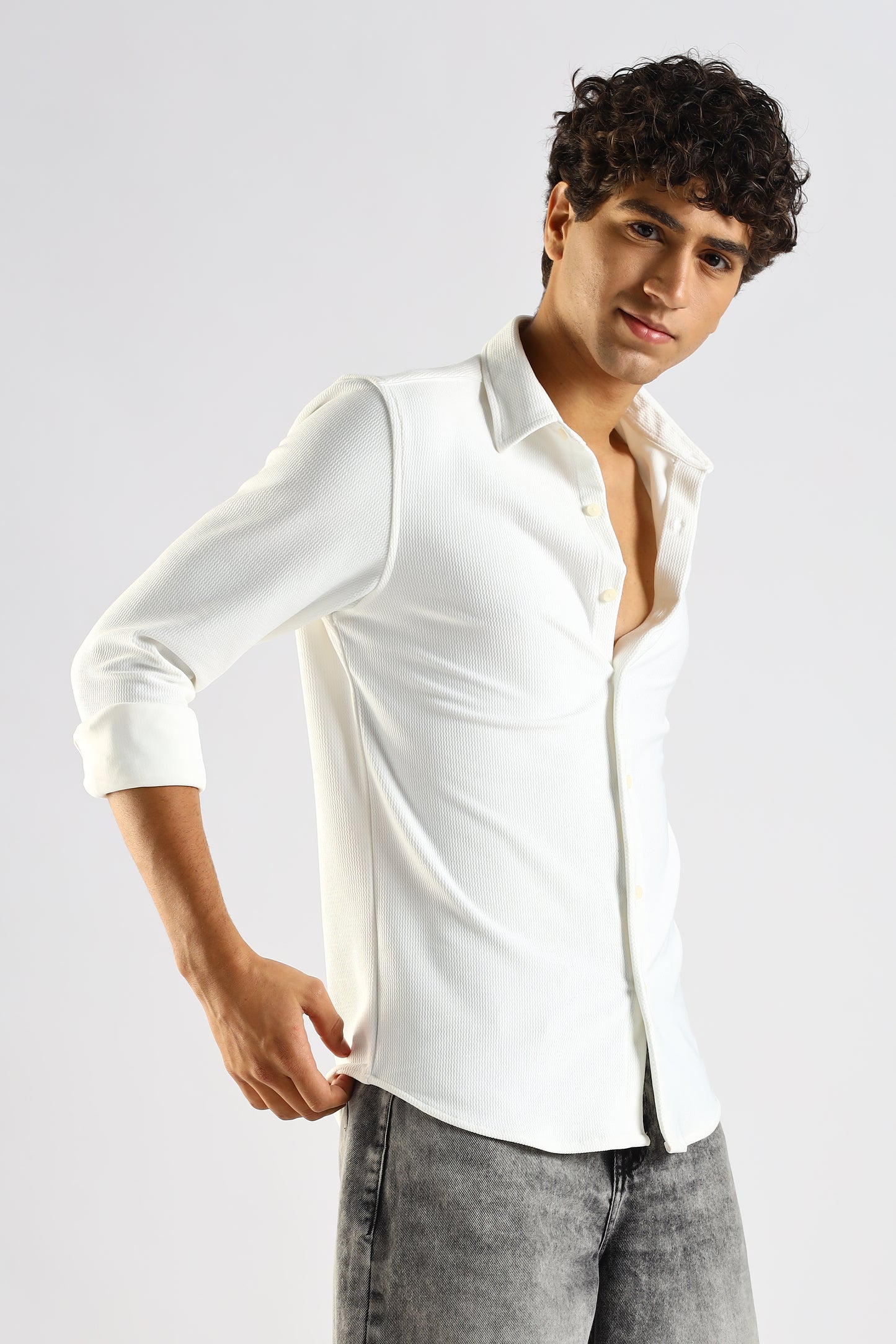 Textured Poly Knit Shirt White