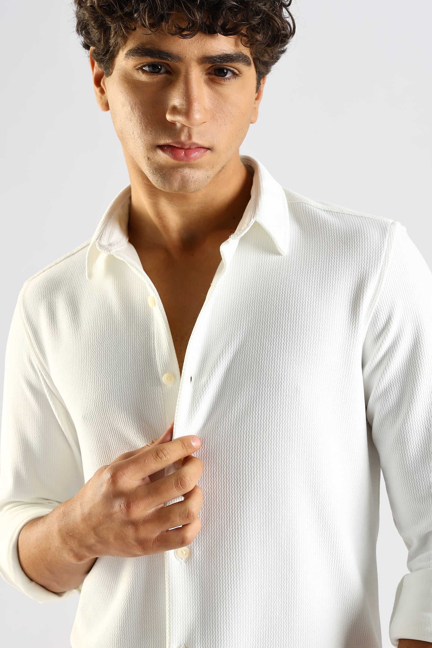 Textured Poly Knit Shirt White