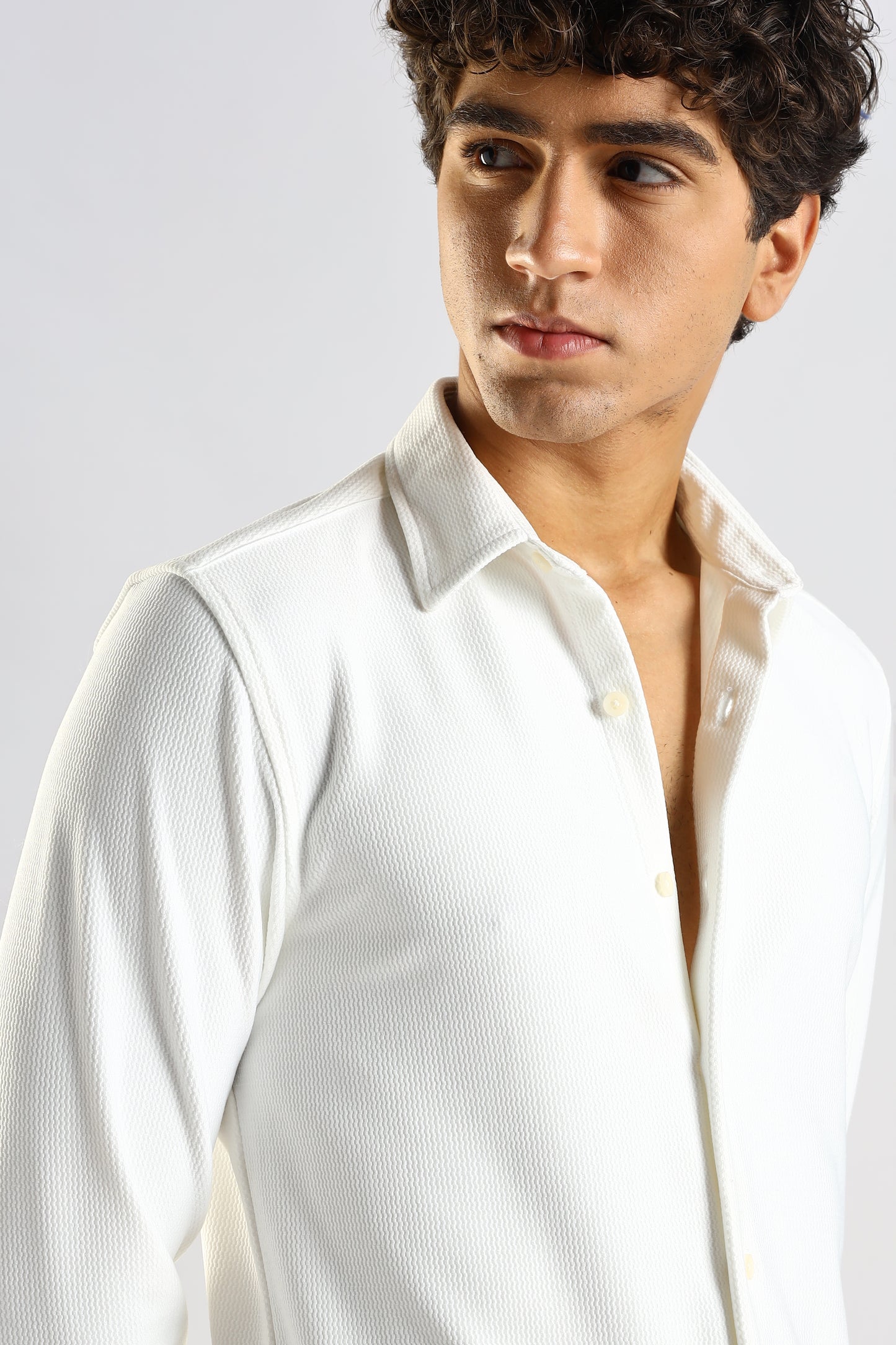 Textured Poly Knit Shirt White