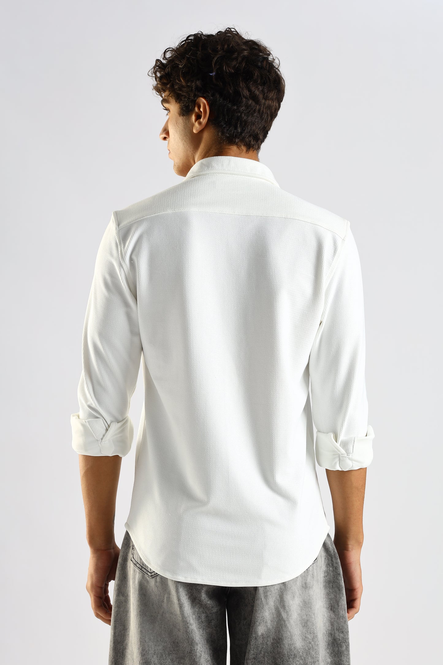 Textured Poly Knit Shirt White