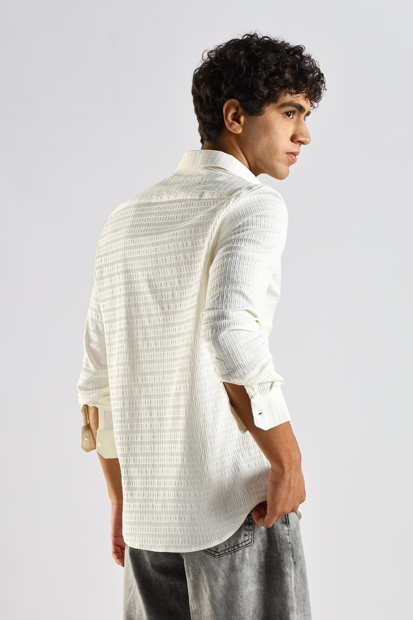 Self-Designed Poly Blend Slim Fit Shirt White