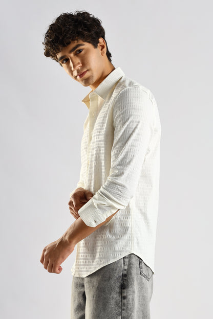 Self-Designed Poly Blend Slim Fit Shirt White