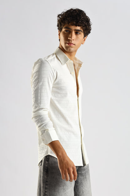 Self-Designed Poly Blend Slim Fit Shirt White