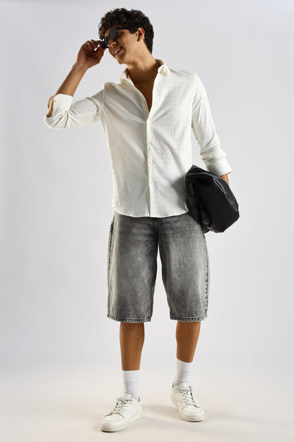 Self-Designed Poly Blend Slim Fit Shirt White