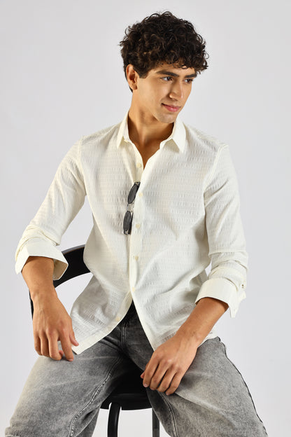 Self-Designed Poly Blend Slim Fit Shirt White
