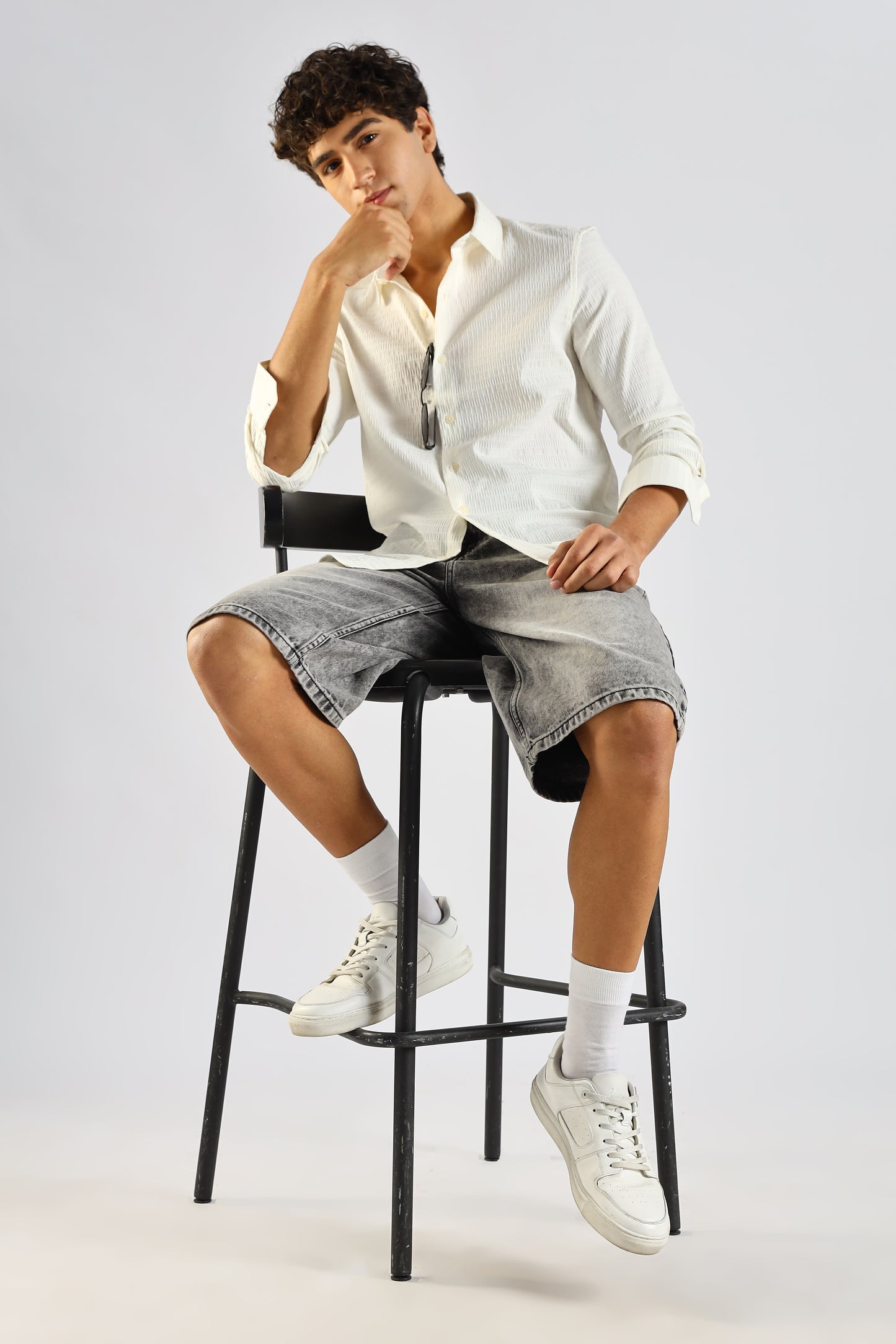 Self-Designed Poly Blend Slim Fit Shirt White