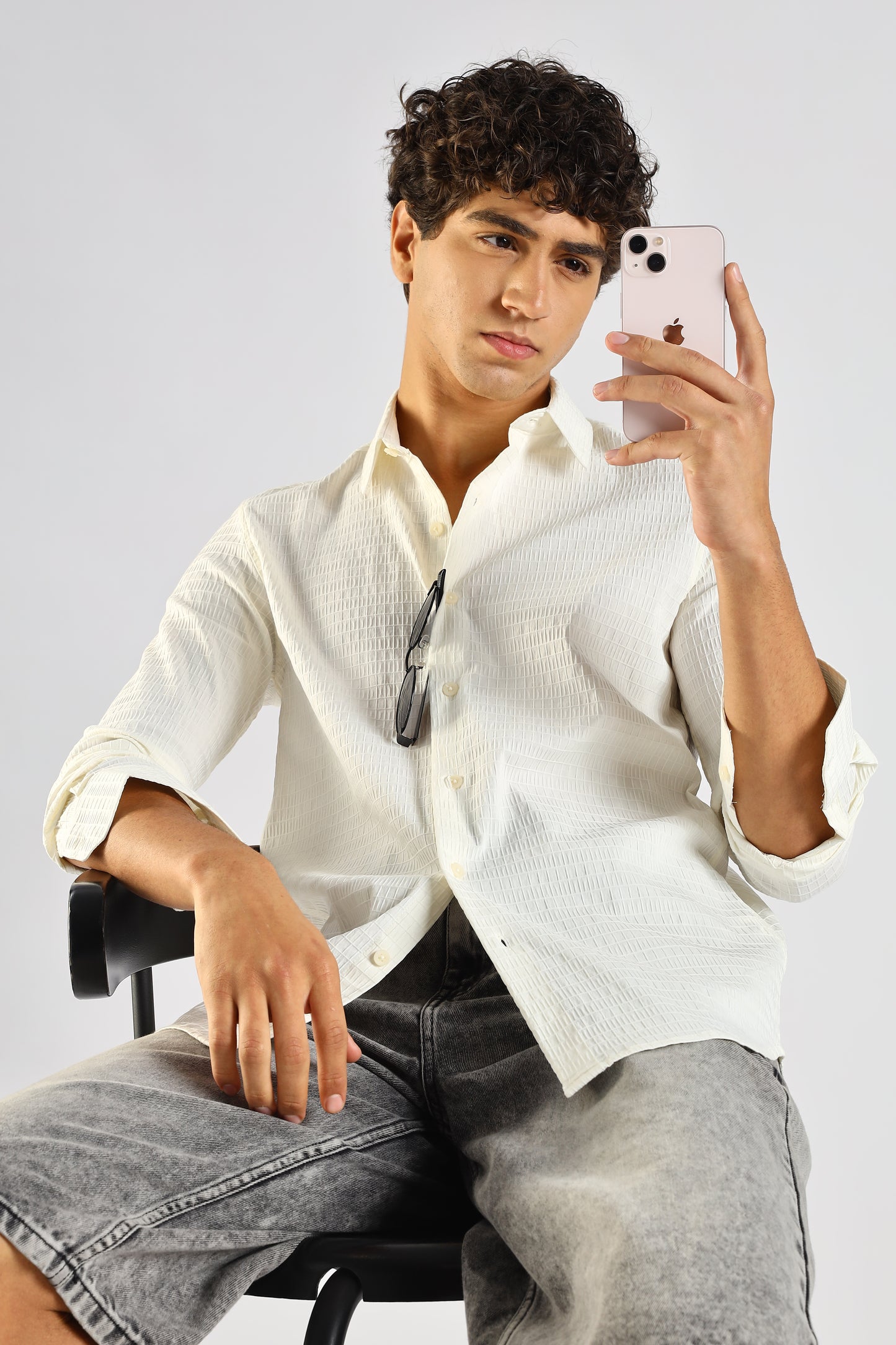 Self-Designed Poly Blend Slim Fit Shirt White