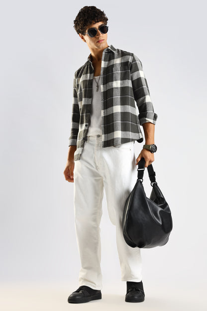 Cotton Blend Checked Shirt Green