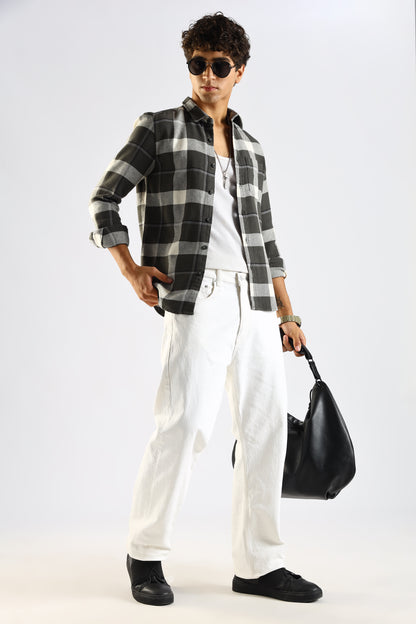 Cotton Blend Checked Shirt Green