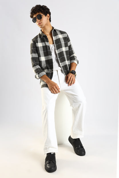 Cotton Blend Checked Shirt Green