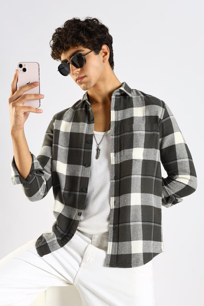 Cotton Blend Checked Shirt Green