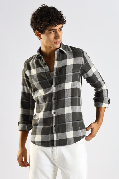 Cotton Blend Checked Shirt Green