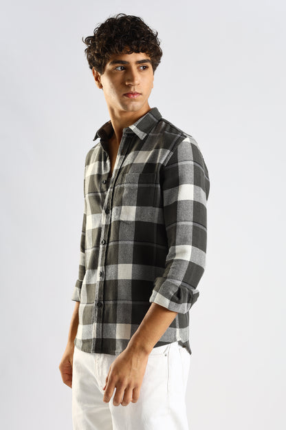 Cotton Blend Checked Shirt Green