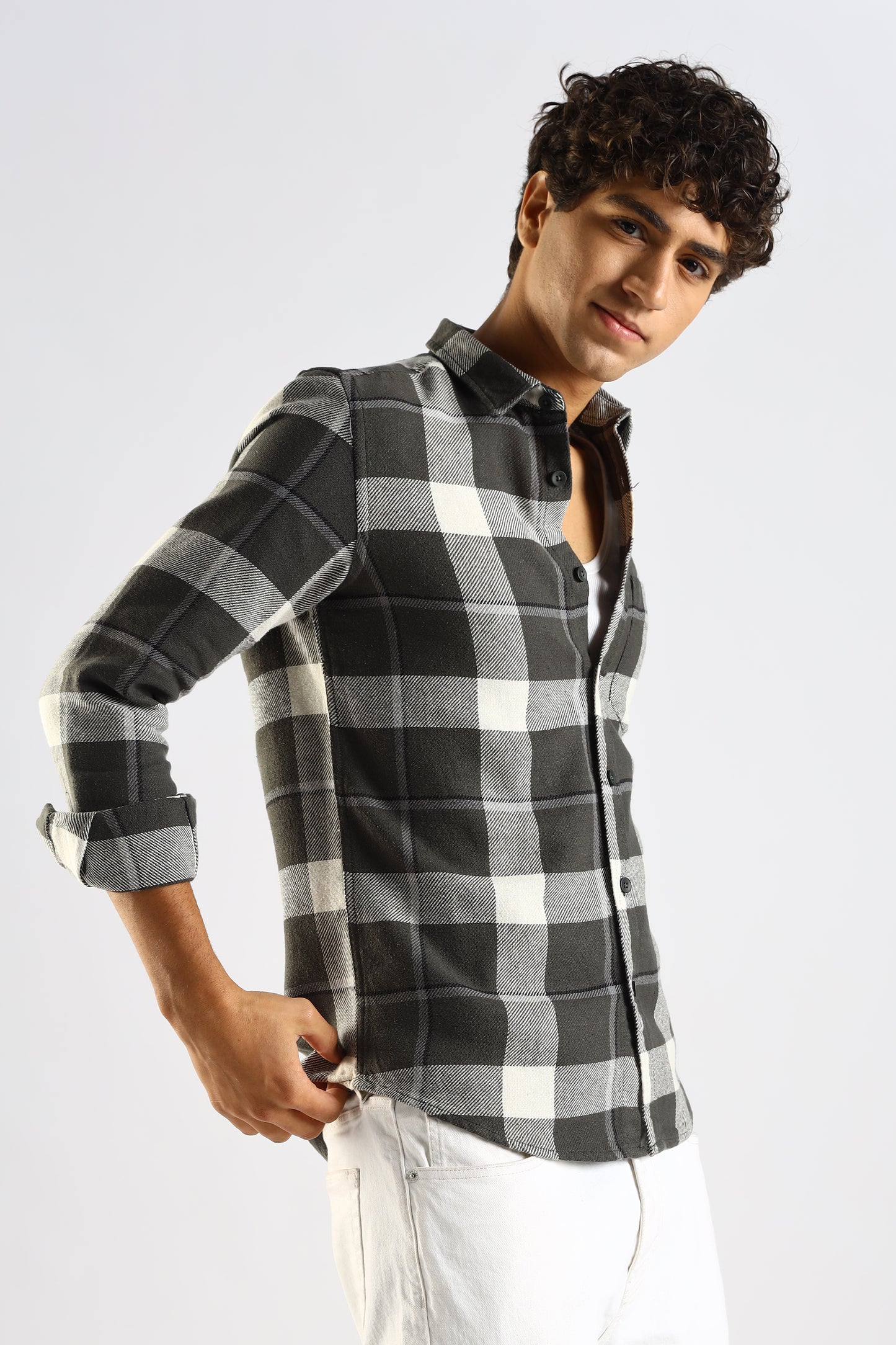 Cotton Blend Checked Shirt Green