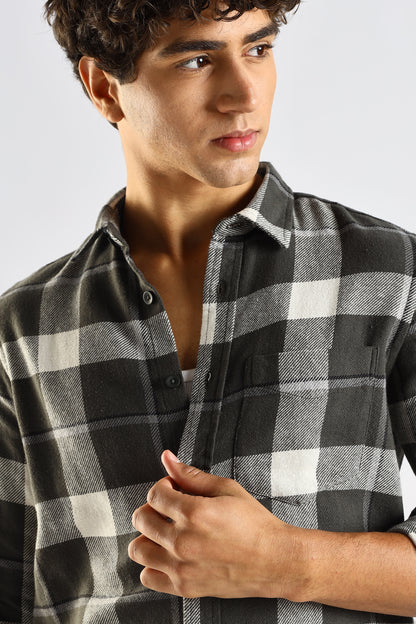 Cotton Blend Checked Shirt Green