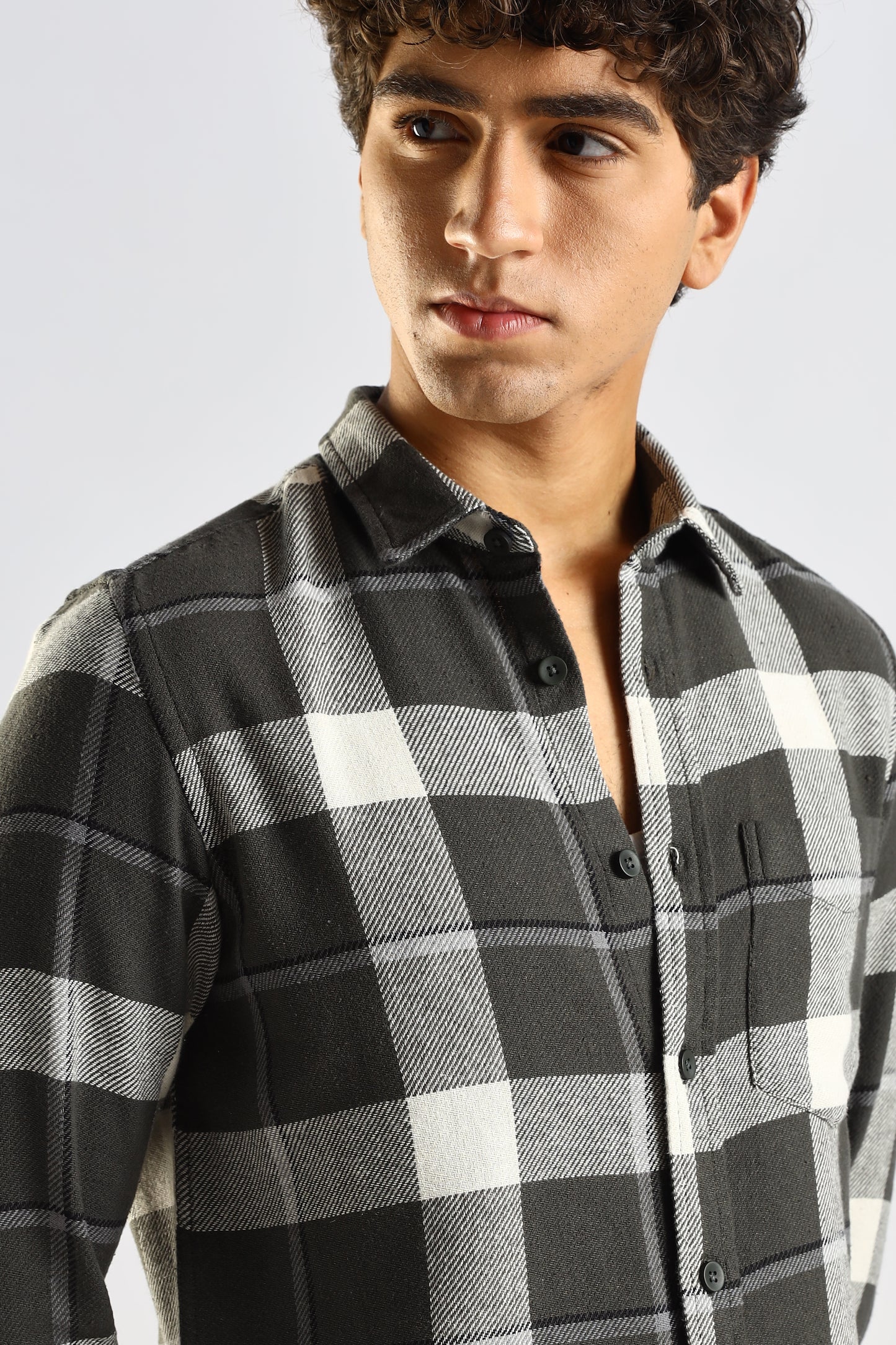Cotton Blend Checked Shirt Green