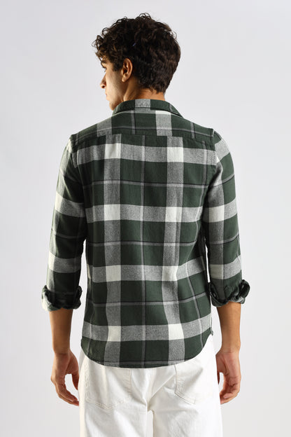 Cotton Blend Checked Shirt Dk Green