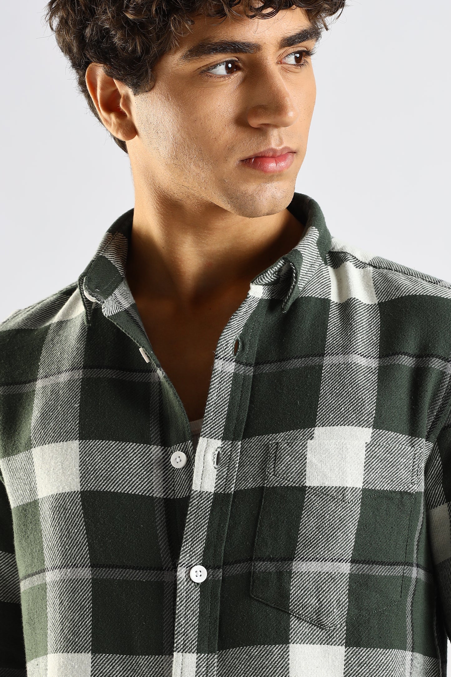Cotton Blend Checked Shirt Dk Green