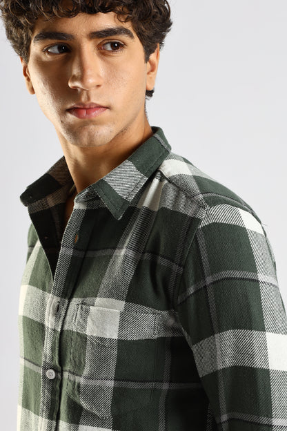 Cotton Blend Checked Shirt Dk Green