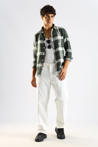 Cotton Blend Checked Shirt Dk Green