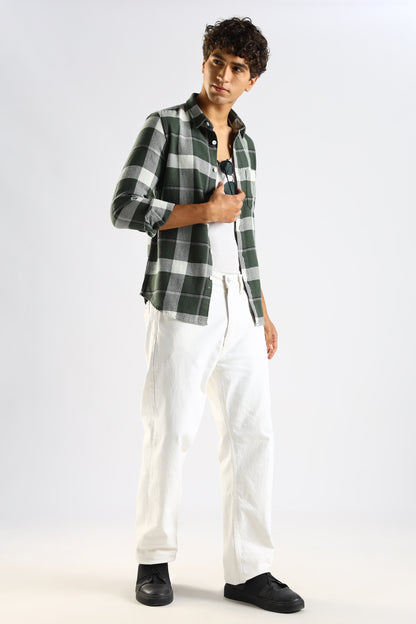 Cotton Blend Checked Shirt Dk Green
