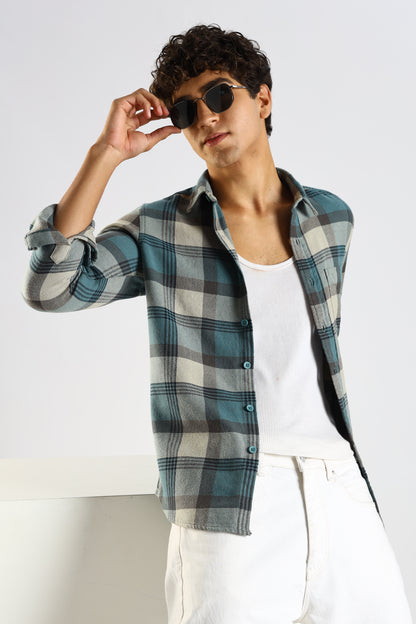 Cotton Blend Checked Shirt Lt Blue