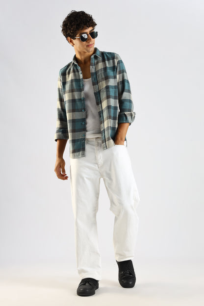 Cotton Blend Checked Shirt Lt Blue