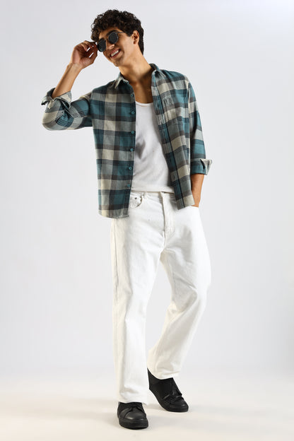 Cotton Blend Checked Shirt Lt Blue