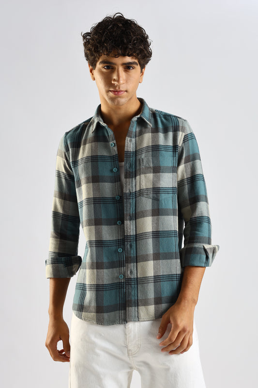 Cotton Blend Checked Shirt Lt Blue