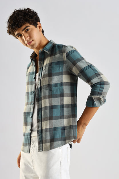 Cotton Blend Checked Shirt Lt Blue