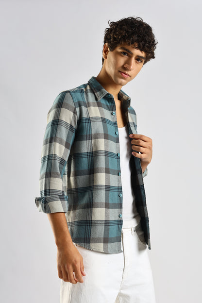 Cotton Blend Checked Shirt Lt Blue