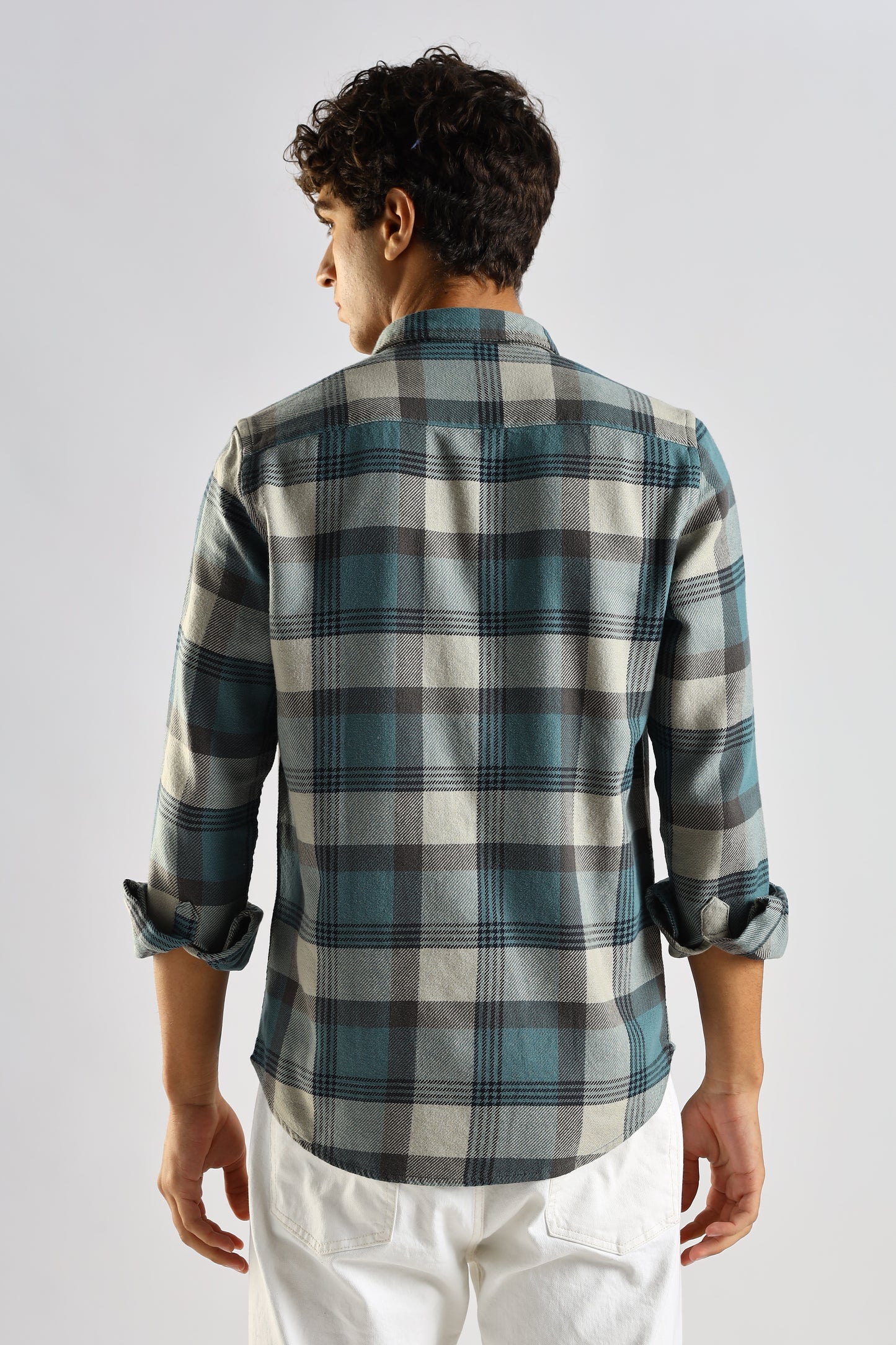 Cotton Blend Checked Shirt Lt Blue