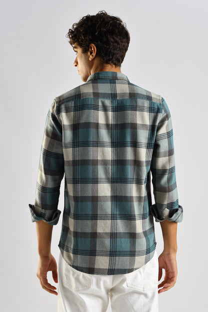 Cotton Blend Checked Shirt Lt Blue