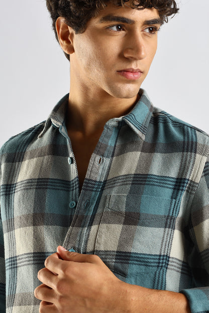 Cotton Blend Checked Shirt Lt Blue