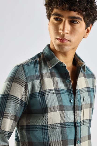 Cotton Blend Checked Shirt Lt Blue