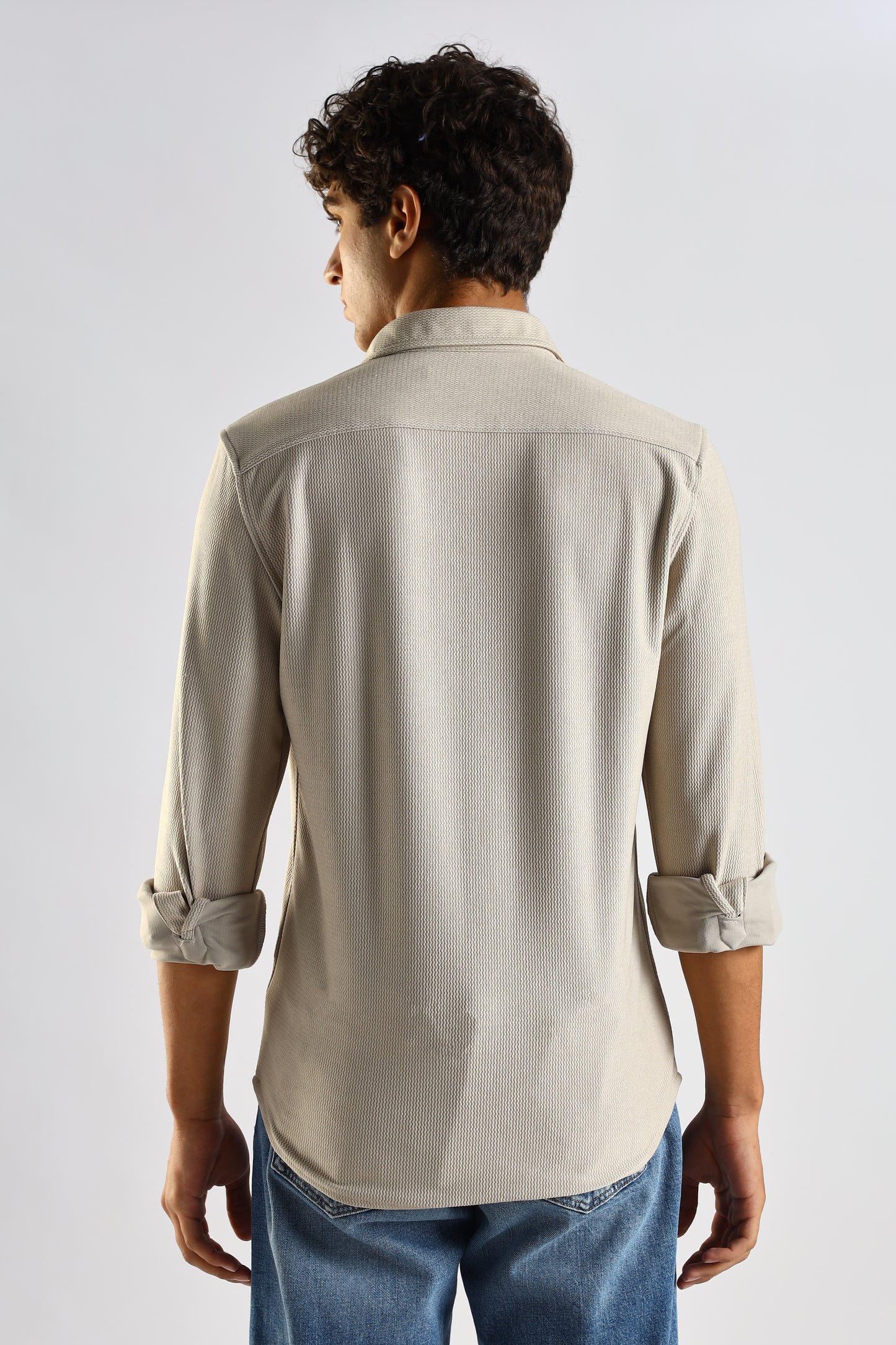 Textured Poly Knit Shirt Cream