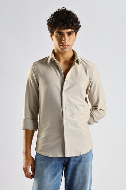 Signature Cream Textured Knit Shirt