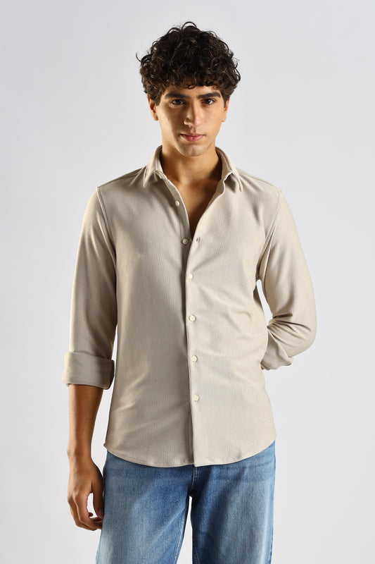Textured Poly Knit Shirt Cream