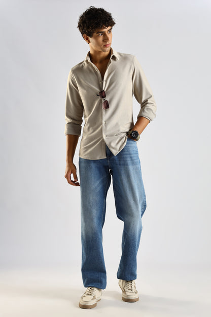 Signature Cream Textured Knit Shirt