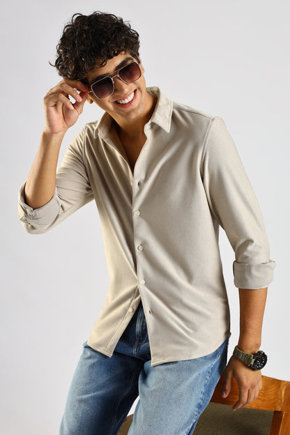 Signature Cream Textured Knit Shirt