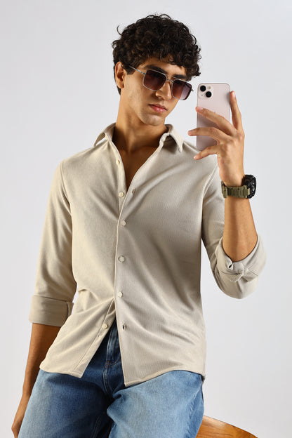 Signature Cream Textured Knit Shirt