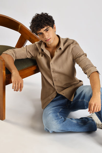 Textured Cotton Shirt Brown
